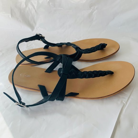 Asos Black Leather Ankle Strap Flip Flop Sandals - Picture 4 of 6